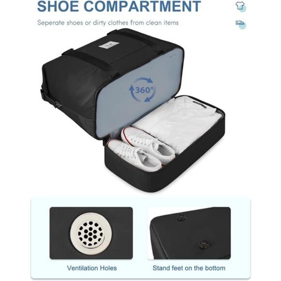 Travel Duffel Bag - Weekender, Overnight Gym Carry On Tote with Wet Pocket - Picture 4 of 8